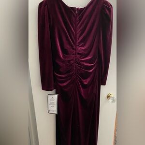 R&M Richard’s Women’s Velvet Embellished Ruched Gown; Size 8; Wine Color